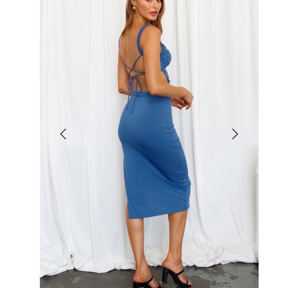Hello Molly Frose on Repeat Midi Dress Blue XS US 2 Wedding Guest Cocktail